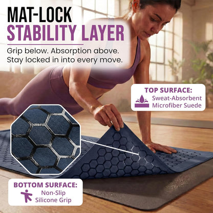 Premium Non-Slip Hot Yoga Mat Towel - Sweat Absorbent with Honeycomb Silicone Grip, Lightweight and Washable - Ideal for Pilates and Travel - Dark Blue