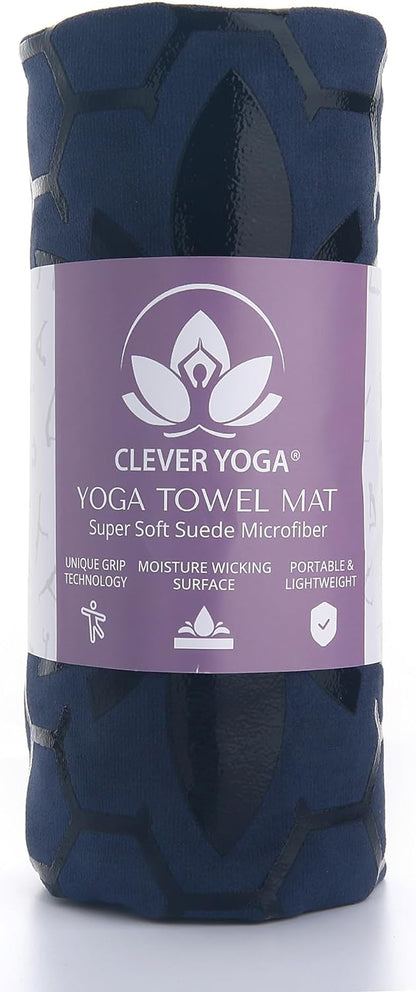 Premium Non-Slip Hot Yoga Mat Towel - Sweat Absorbent with Honeycomb Silicone Grip, Lightweight and Washable - Ideal for Pilates and Travel - Dark Blue